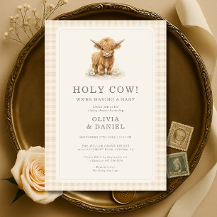 Invitation Fête de Bébé Couple Gingham Vache Sacrée