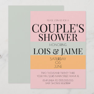 Invitation Fête de bébé Couple Moderne Bloc Rose Menthe Clair