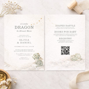 Invitation Fête de Bébé Couple Tout en Un Petit Dragon Mignon