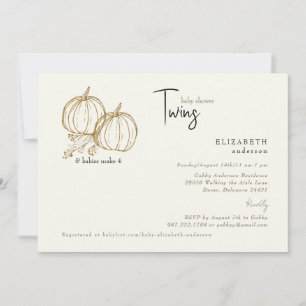 Invitation Fête de bébé Cream Twins Little Pumpkins