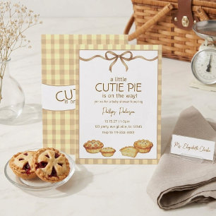 Invitation Fête de bébé Cutie Pie Ruban Gingham Neutre