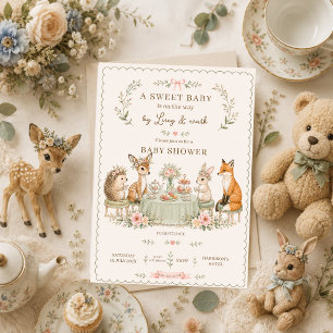 Invitation Fête de bébé dans les bois Thé floral Animaux de l