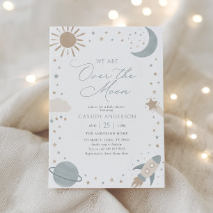 Invitation Fête de Bébé Dans l'Espace Au-Delà de la Lune