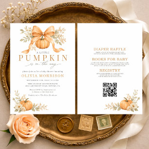 Invitation Fête de Bébé d'Automne Citrouille à Ruban Orange T