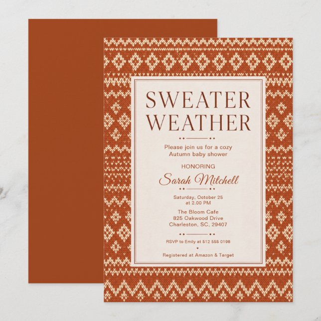 Invitation Fête de Bébé d'Automne Pull Météo (Devant / Derrière)