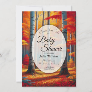 Invitation Fête de Bébé d'Automne sous un Arbre en Bois Rusti