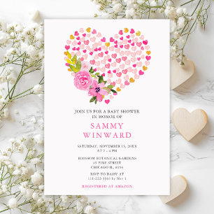 Invitation Fête de Bébé de la Saint-Valentin Cœurs Roses et D