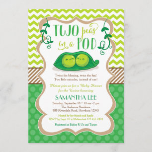 Invitation Fête de bébé Deux petits pois dans une cosse, Invi