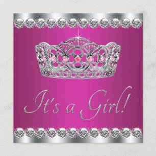 Invitation Fête de bébé Diamants Rose Chaud Princesse