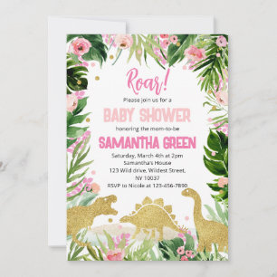 Invitation Fête de Bébé Dinosaure en Or Rose