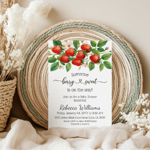 Invitation Fête de bébé Douce Baie de Fraise Rustique Rouge