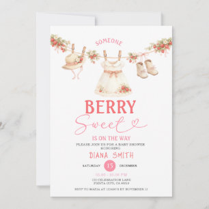 Invitation Fête de bébé douce ligne de fraises 