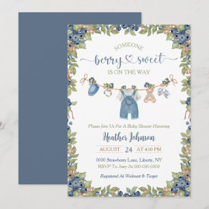 Invitation Fête de bébé Douce Ligne de Vêtements Myrtille