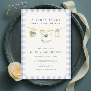 Invitation Fête de bébé Douce Ligne de Vêtements Myrtille Bai