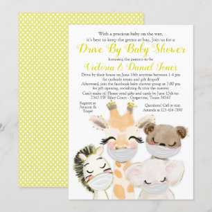 Invitation Fête de Bébé Drive By Masques d'Animaux Neutres de