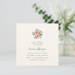 Invitation Fête de Bébé Élégante Florale Minimaliste de Jardi