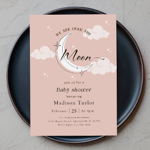 Invitation Fête de bébé Élégante Moderne Au-Delà de la Lune