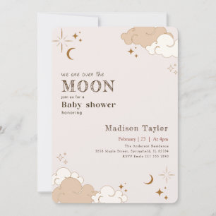 Invitation Fête de Bébé Élégante Sous les Étoiles de la Lune