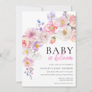 Invitation Fête de bébé Eloise Fleurs roses bébé en fleurs