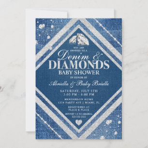 Invitation Fête de Bébé en Denim et Diamants
