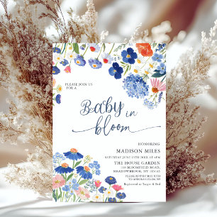 Invitation Fête de Bébé en Fleur de Prairie aux Bleuets Pouss