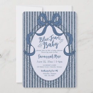 Invitation Fête de Bébé en Jean Bleu Coquette en Denim