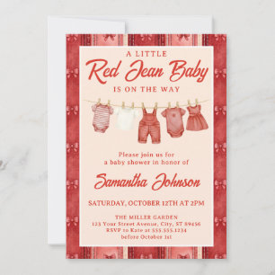 Invitation Fête de Bébé en Jean Rouge Denim