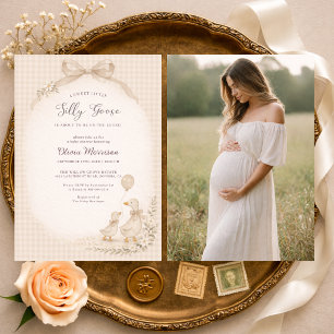 Invitation Fête de bébé en vichy à l'oie drôle avec photo