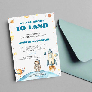 Invitation Fête de Bébé Espace Extérieur Aquarelle Bleu Marin