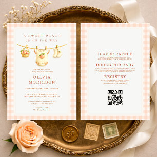 Invitation Fête de bébé été Peach en un seul ensemble