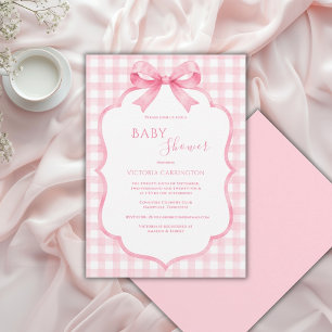 Invitation Fête de bébé fantaisiste à carreaux rose et blanc