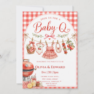 Invitation Fête de bébé Fille à la corde à linge BBQ dans le 