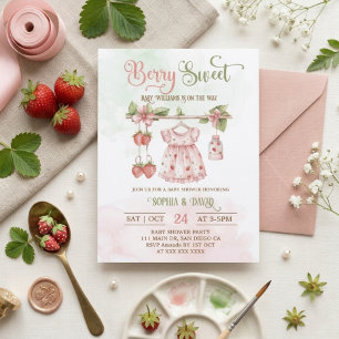 Invitation Fête de bébé fille à la ligne de fraises