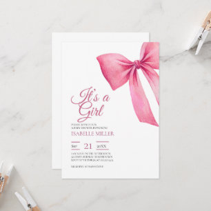 Invitation Fête de bébé fille à ruban rose