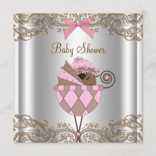 Invitation Fête de bébé fille afro-américaine en dentelle ros
