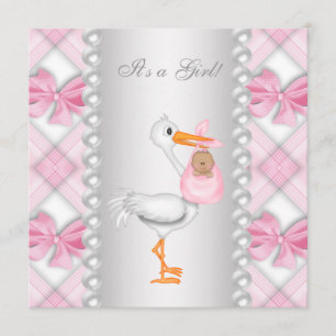 Invitation Fête de bébé fille afro-américaine Pink Stork