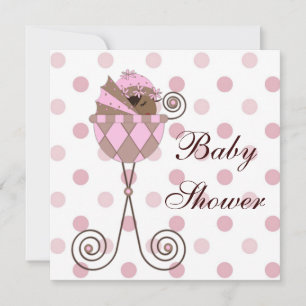 Invitation Fête de bébé fille afro-américaine rose marron