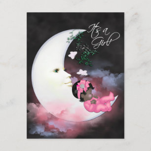 Invitation Fête de bébé fille afro-américaine sous la lune ro