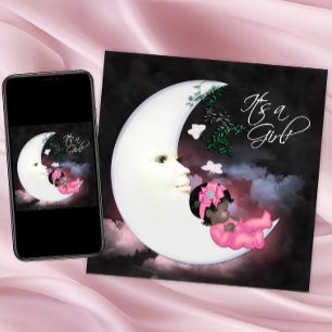 Invitation Fête de bébé fille afro-américaine sous la lune ro