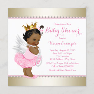 Invitation Fête de Bébé Fille Ange en Or Rose