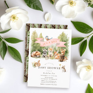 Invitation Fête de Bébé Fille Animaux de la Forêt