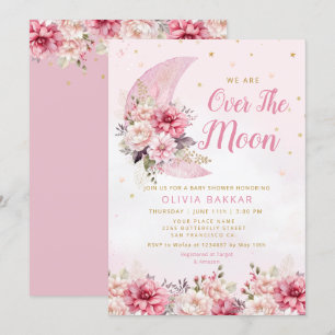 Invitation Fête de bébé fille aquarelle au-delà de la lune et