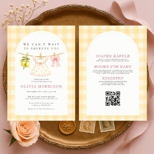 Invitation Fête de Bébé Fille au Citron sur la Corde à Linge