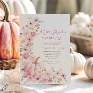 Invitation Fête de bébé fille aux fleurs de citrouille rose