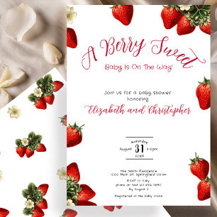 Invitation Fête de Bébé Fille aux Fraises Sucrées Rouges