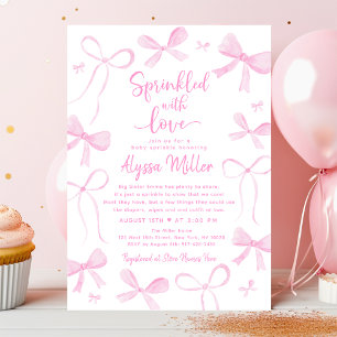 Invitation Fête de bébé fille aux nœuds roses délicats
