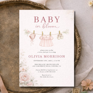 Invitation Fête de bébé Fille Baby in Bloom Linge Rose