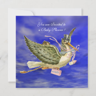 INVITATION FETE DE BÉBÉ FILLE CIGOGNE