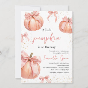 Invitation Fête de bébé Fille Citrouille à Ruban Rose
