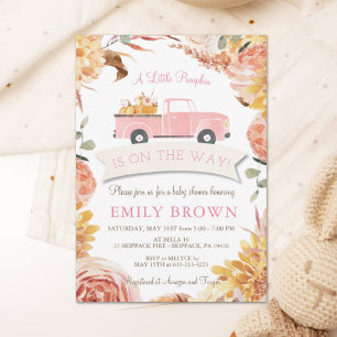 Invitation Fête de bébé Fille Citrouille Rose Floral d'Automn